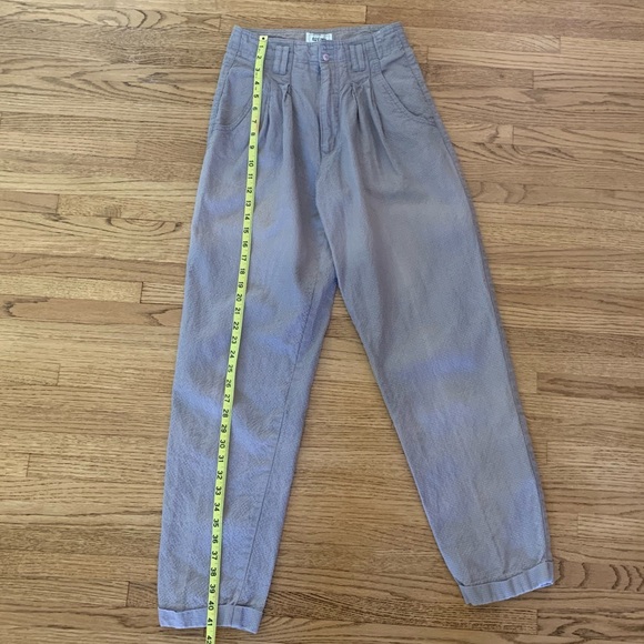 Vtg high-waisted cotton/ramie lt blue & dusky pink houndstooth pants by 62 East - Picture 3 of 7